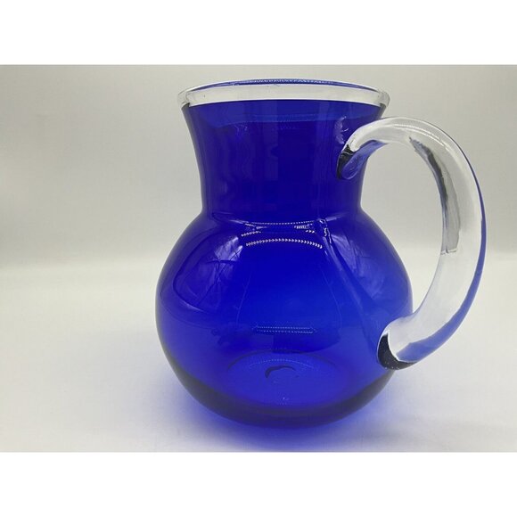 Handblown Vintage Pitcher Cobalt Blue and Clear Art Glass Quality Workmanship - Picture 11 of 16
